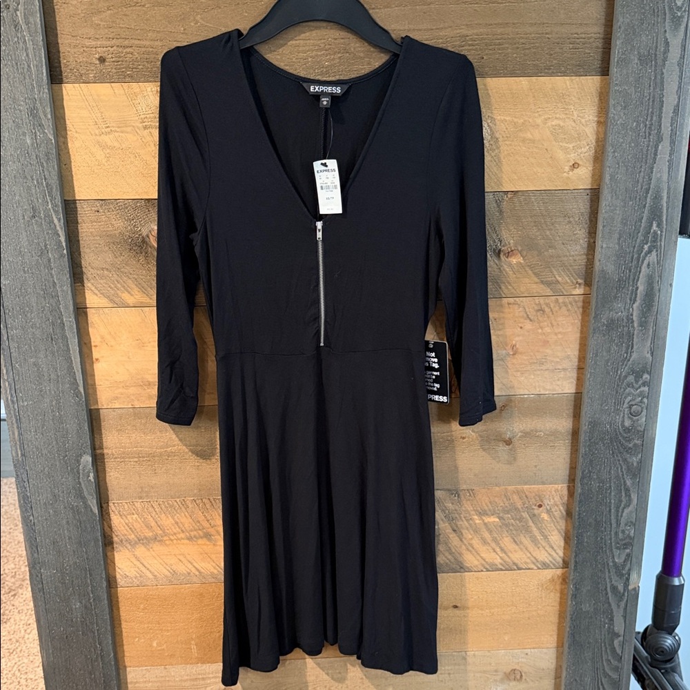 Express V-Neck Black Long Sleeve Dress